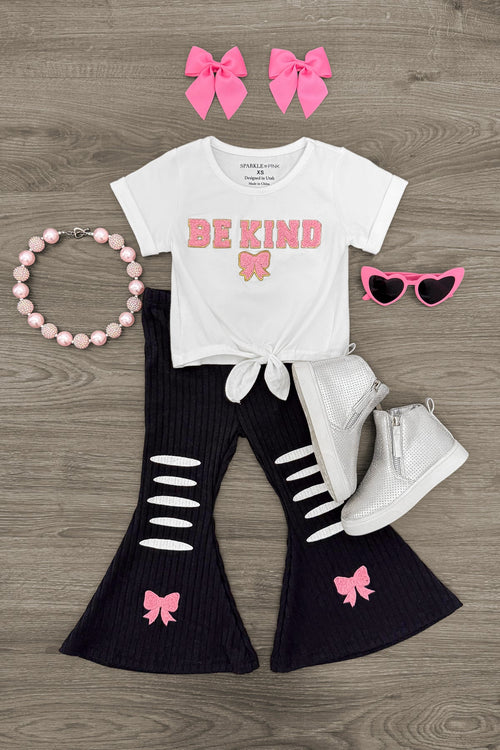 "Be Kind" Ribbed Flare Pant Set