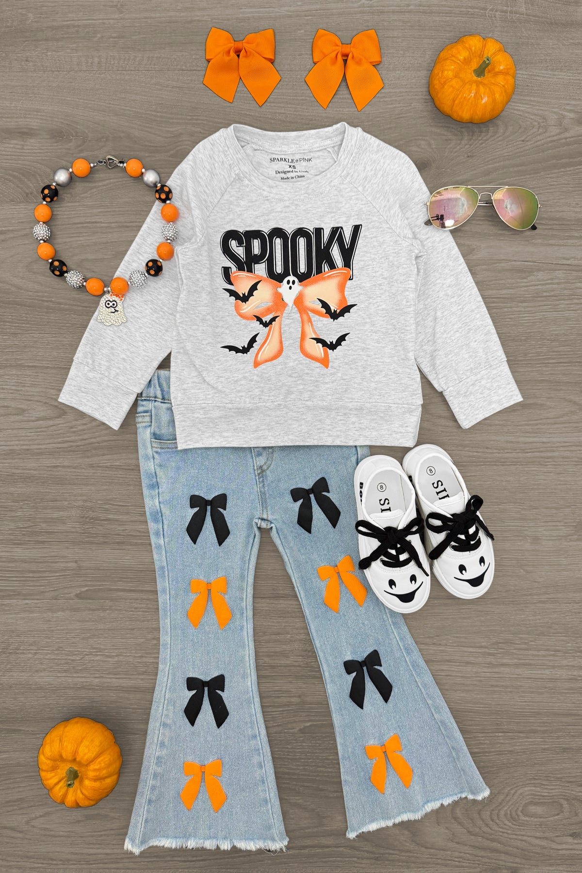 "Spooky" Bow Flare Denim Pant Set