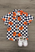 Checkered Jack-O'-Lantern Button Down Top