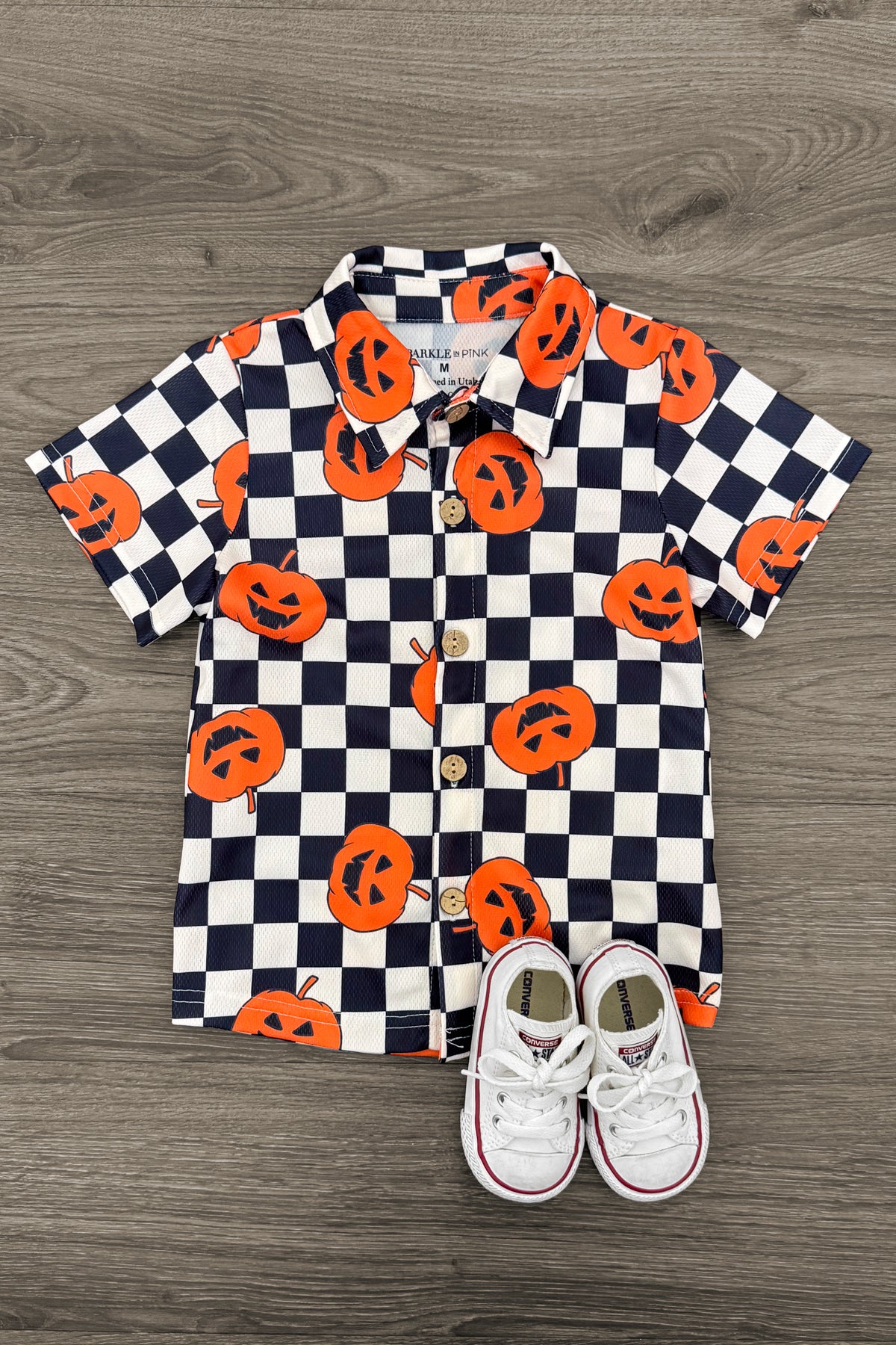 Checkered Jack-O'-Lantern Button Down Top