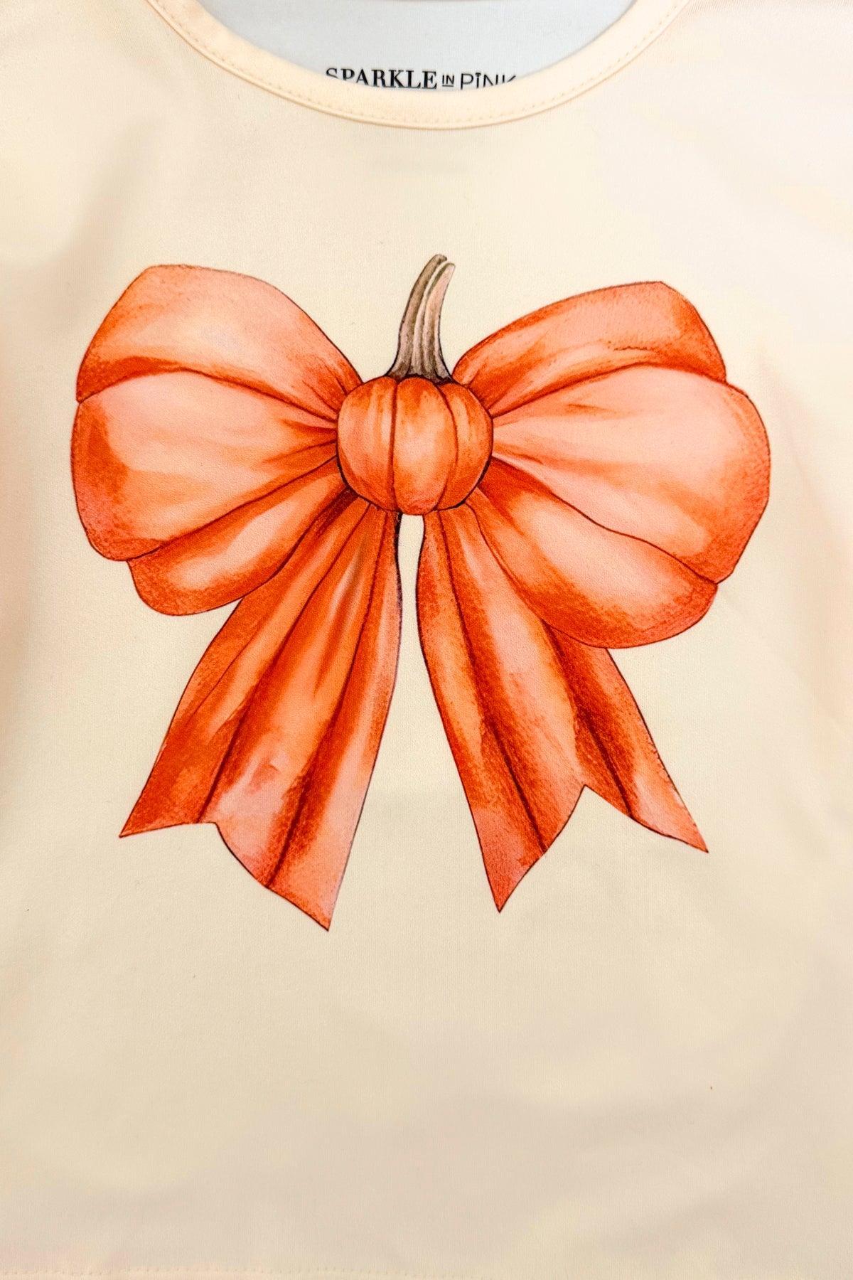 Cream Pumpkin Bow Suede Skirt Set