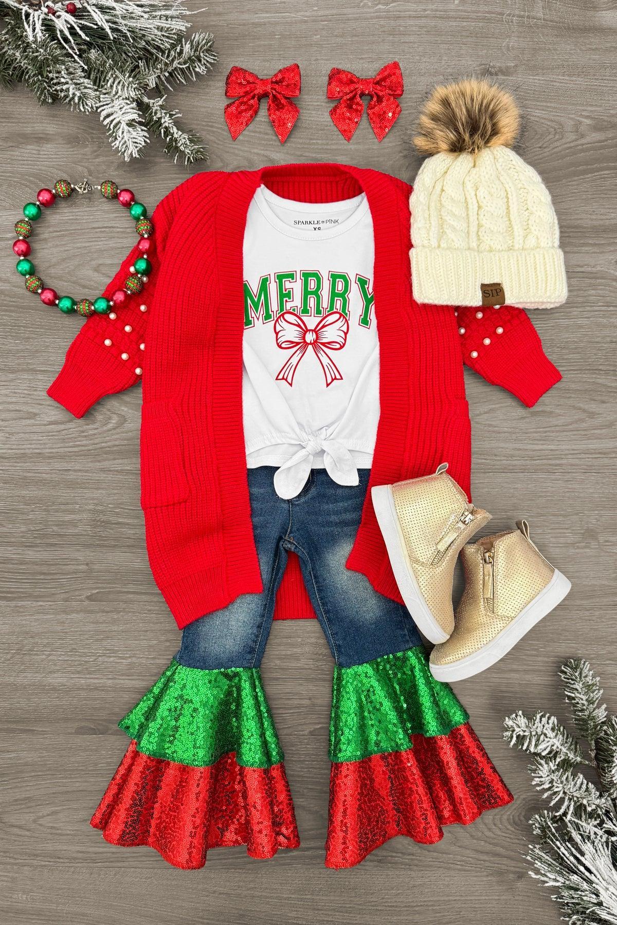 "Merry" Sequin Denim Bell Bottom Set