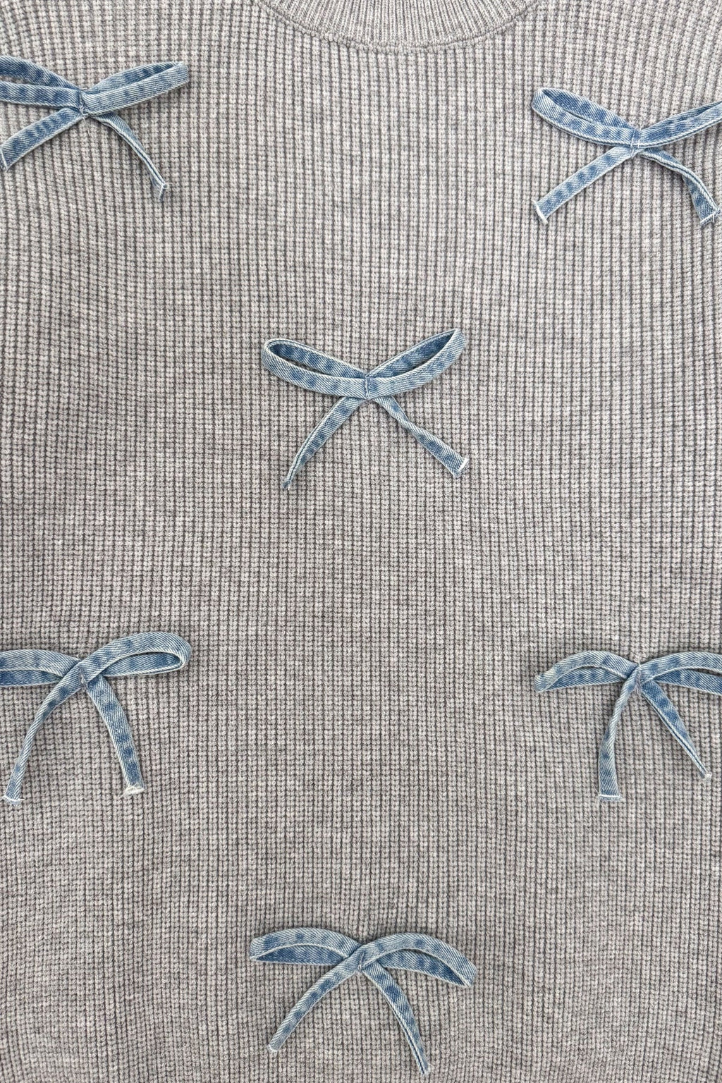 Mom & Me - Gray Bow Knit Sweater & Denim Pant Set