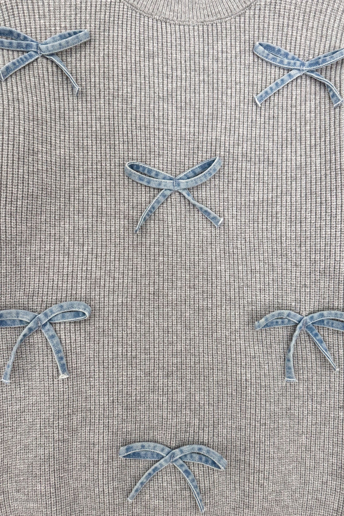 Mom & Me - Gray Bow Knit Sweater & Denim Pant Set