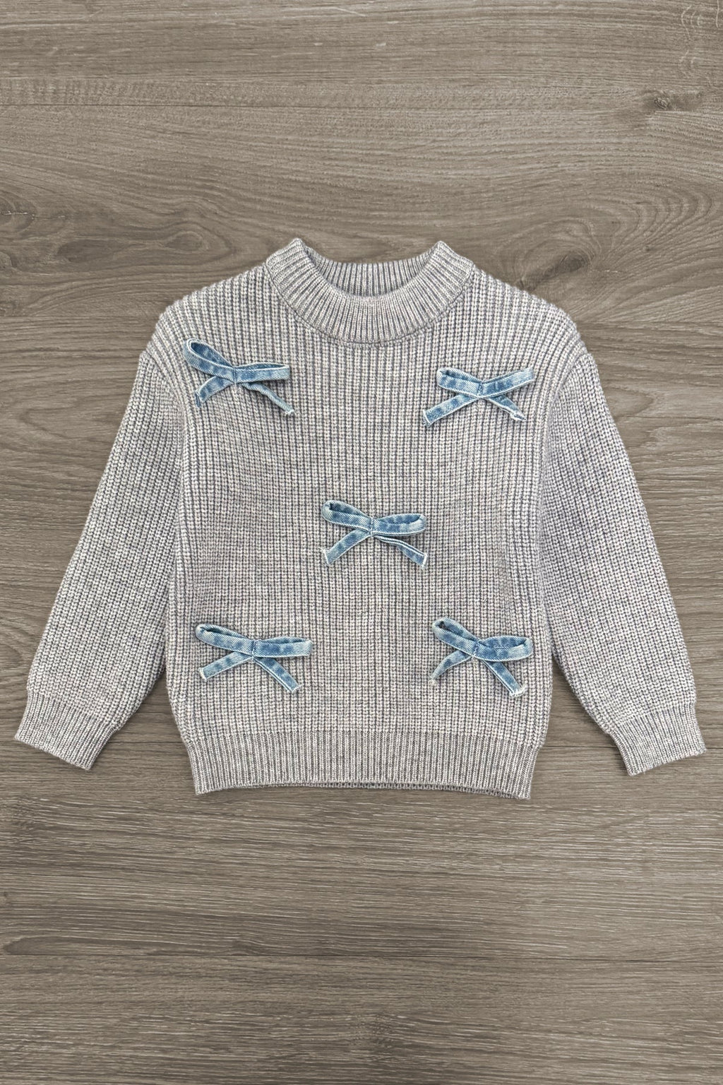 Mom & Me - Gray Bow Knit Sweater & Denim Pant Set