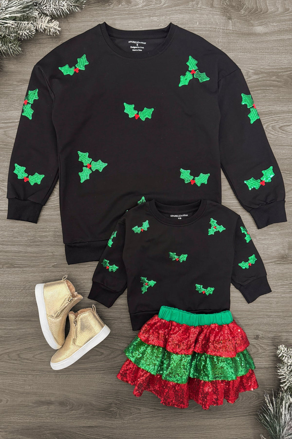 Mom & Me - Sequin Holly Top & Skirt Set