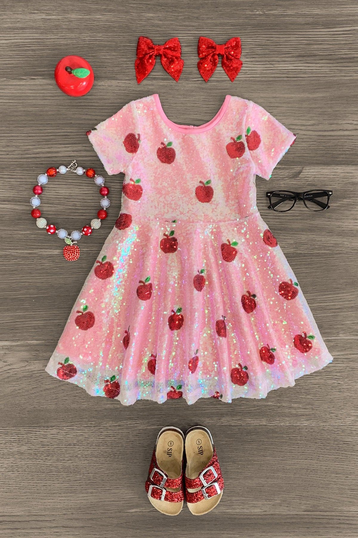 Mom & Me - Pink Sequin Apple Dress