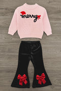 "Merry" Knit Sweater Velvet Flare Pant Set