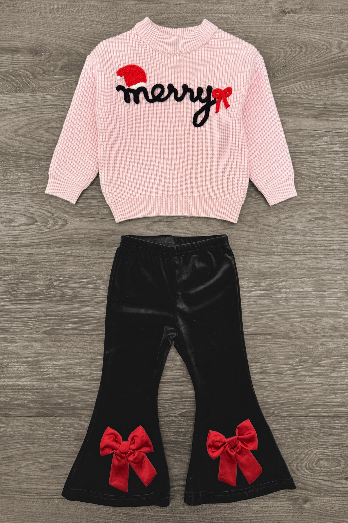 "Merry" Knit Sweater Velvet Flare Pant Set