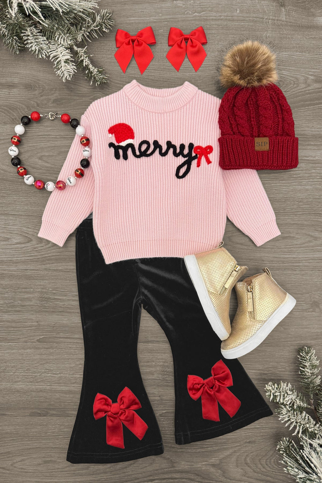 "Merry" Knit Sweater Velvet Flare Pant Set
