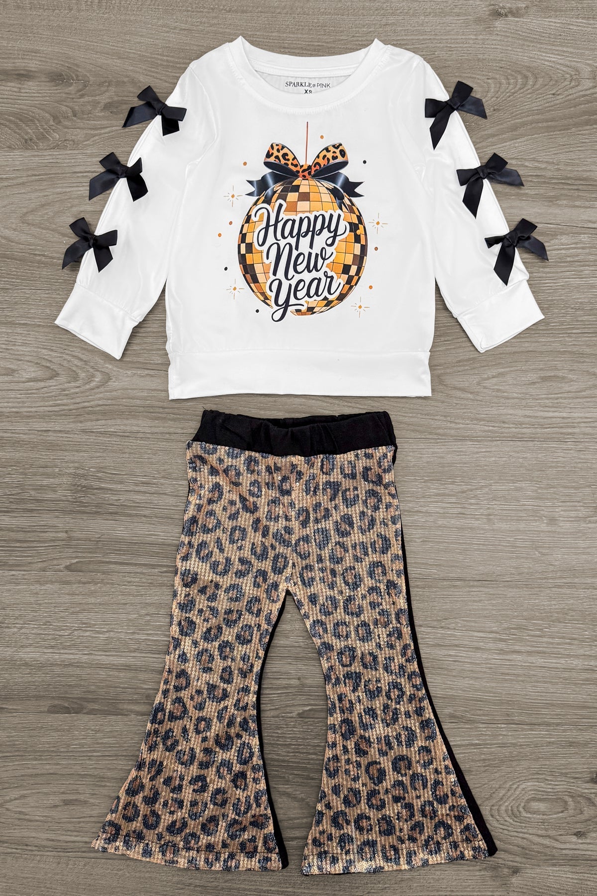 "Happy New Year" Sequin Leopard Flare Set