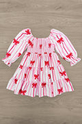 Mom & Me - Pink Bow Striped Dress