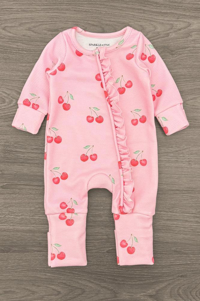 Mom & Me - Pink Cherry Waffle Knit Pajamas