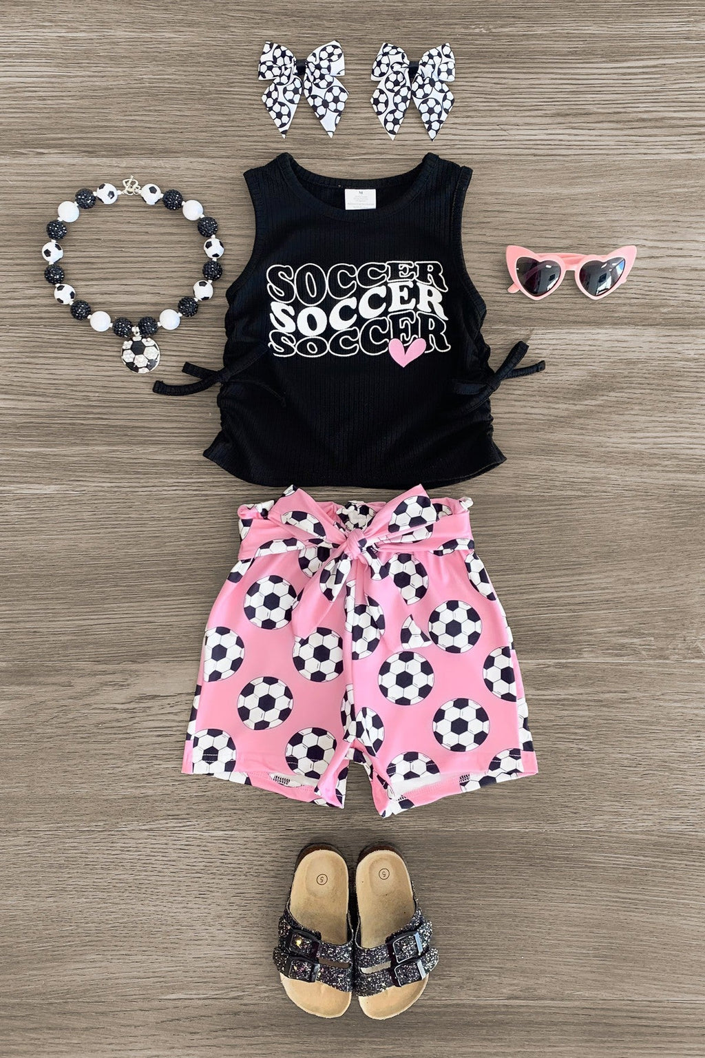 "Soccer" Black & Pink Short Set