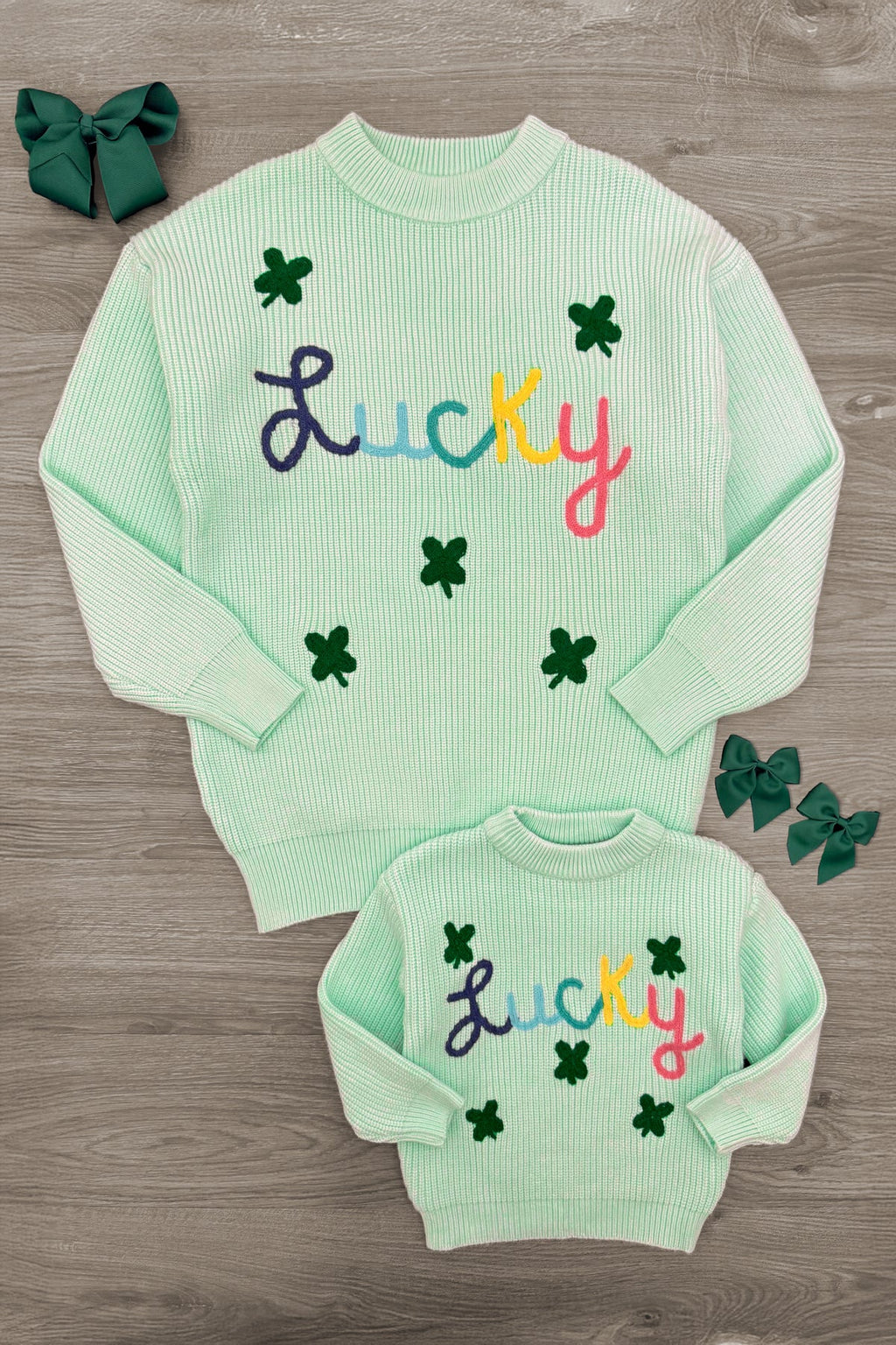 Mom & Me - "Lucky" Mint Knit Sweater
