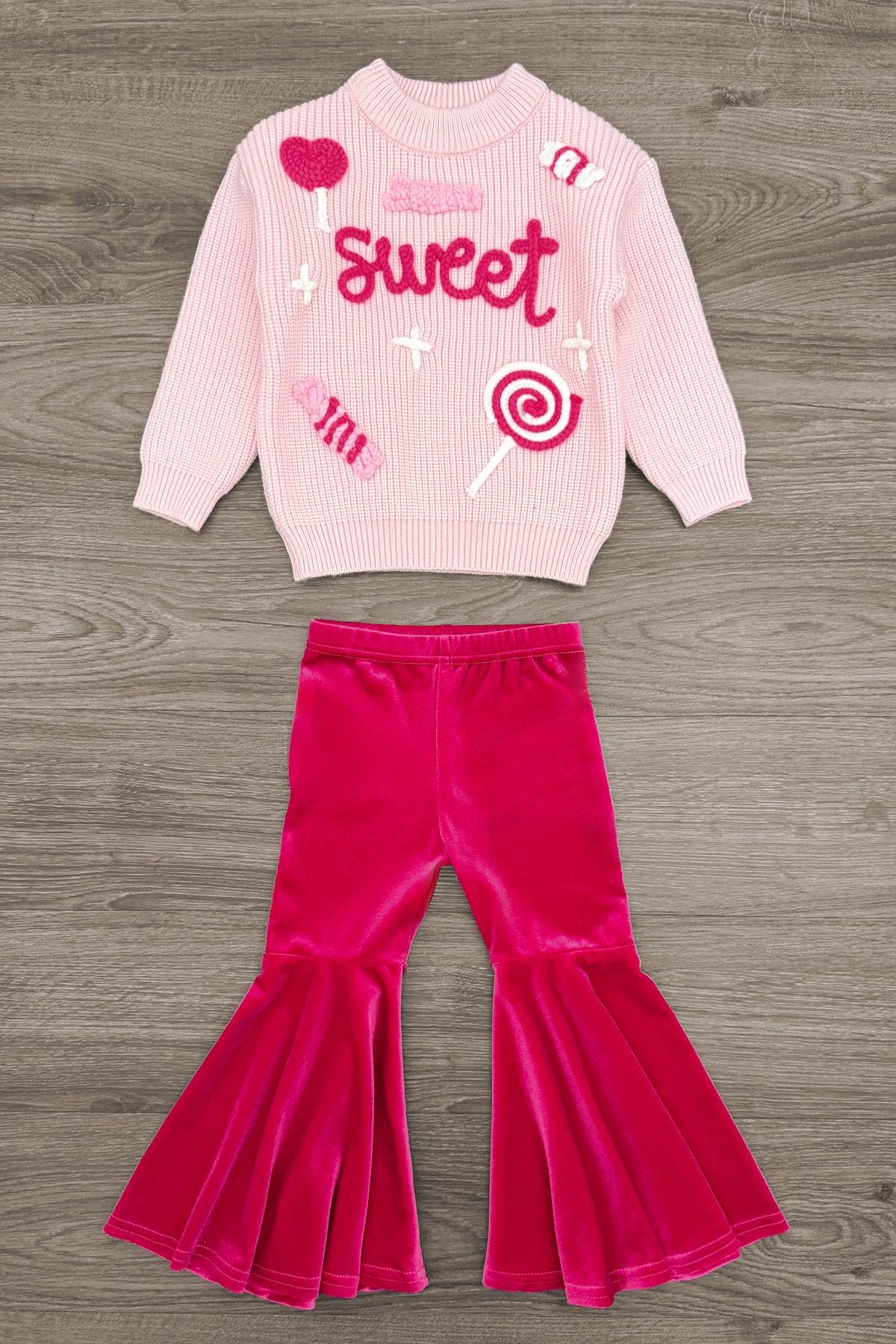 "Sweet" Knit Sweater Pink Bell Bottom Set