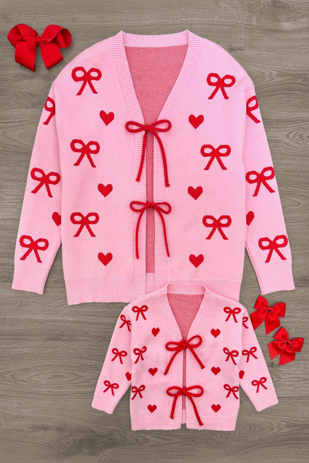 Mom & Me - Pink Heart & Bow Sweater Cardigan