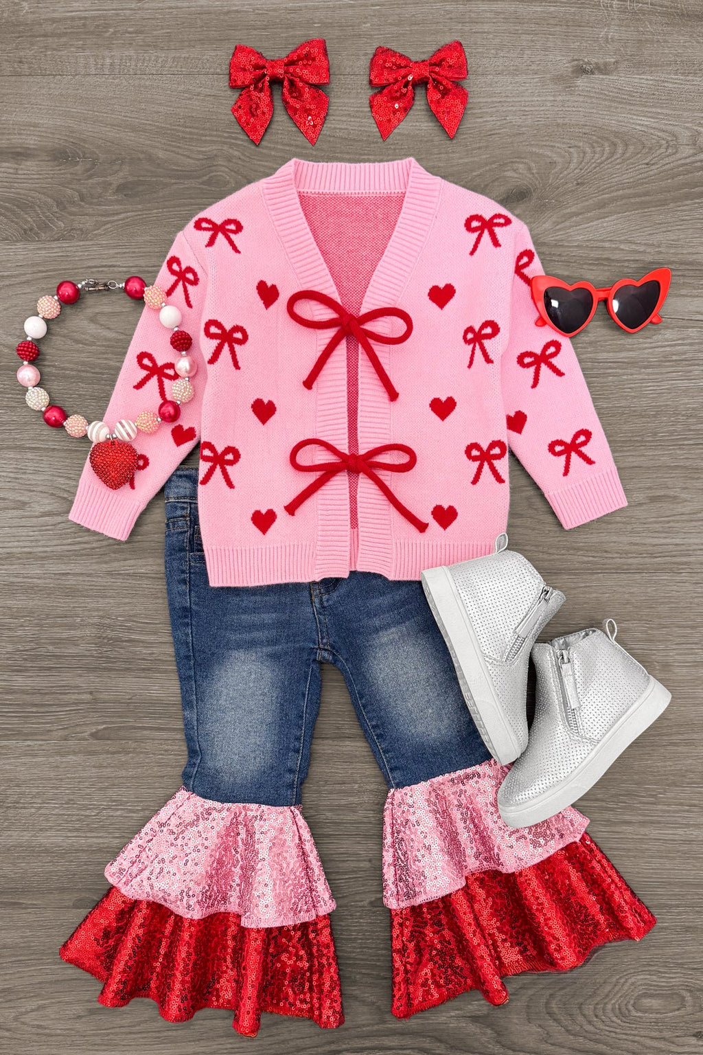 Mom & Me - Pink Heart & Bow Sweater Cardigan