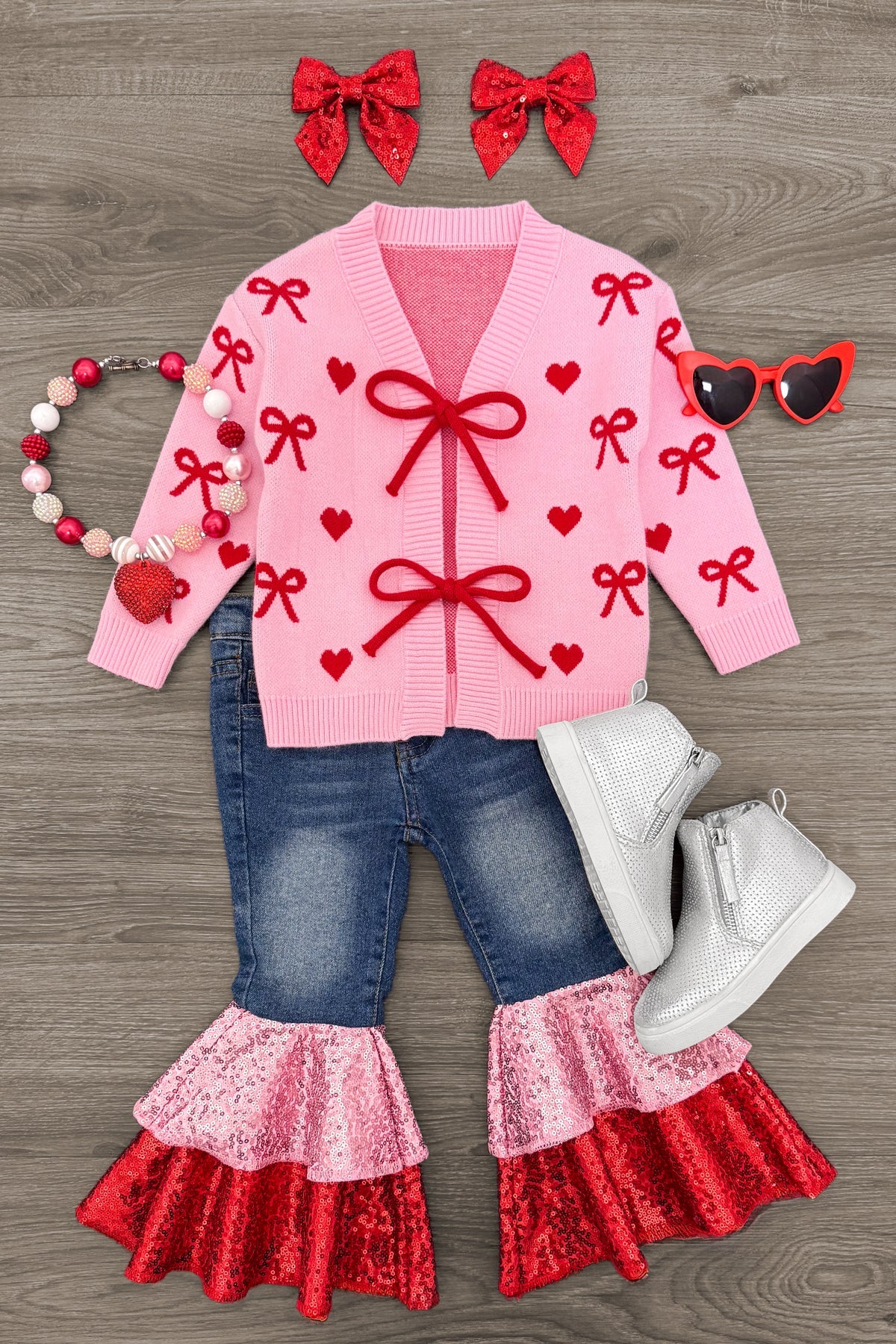 Mom & Me - Pink Heart & Bow Sweater Cardigan