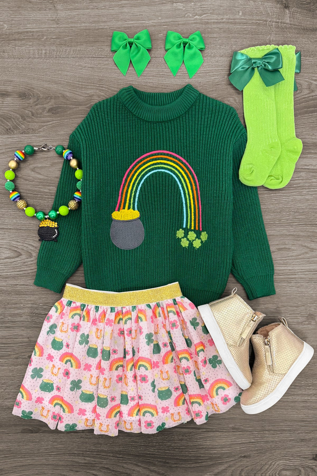 Lucky Rainbow Sweater Skirt Set