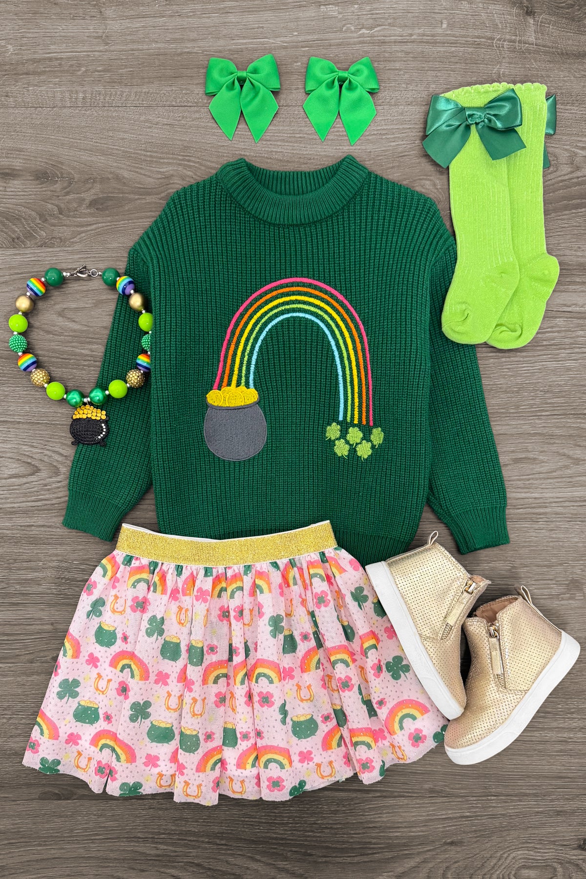 Lucky Rainbow Sweater Skirt Set