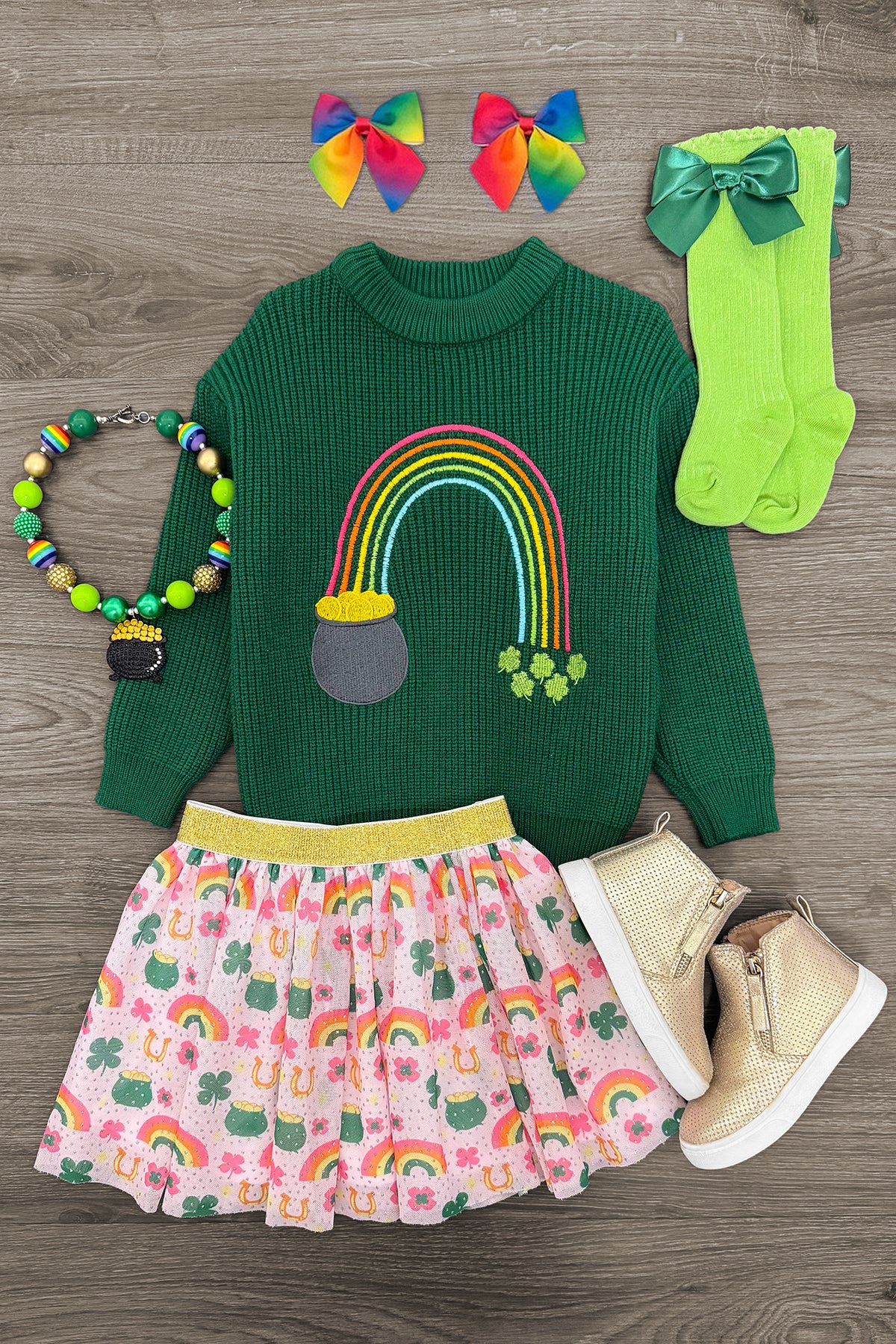Lucky Rainbow Sweater Skirt Set