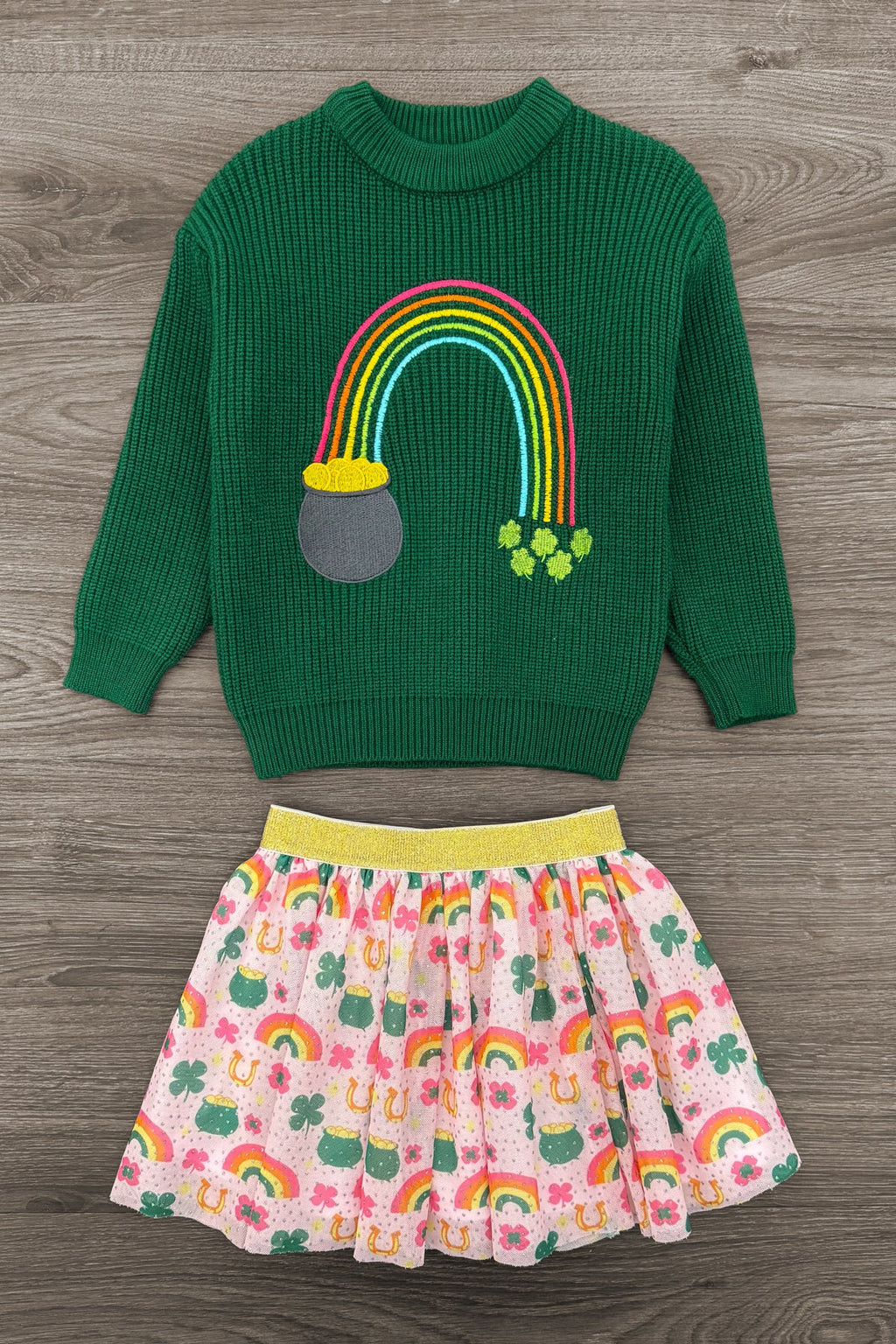 Lucky Rainbow Sweater Skirt Set