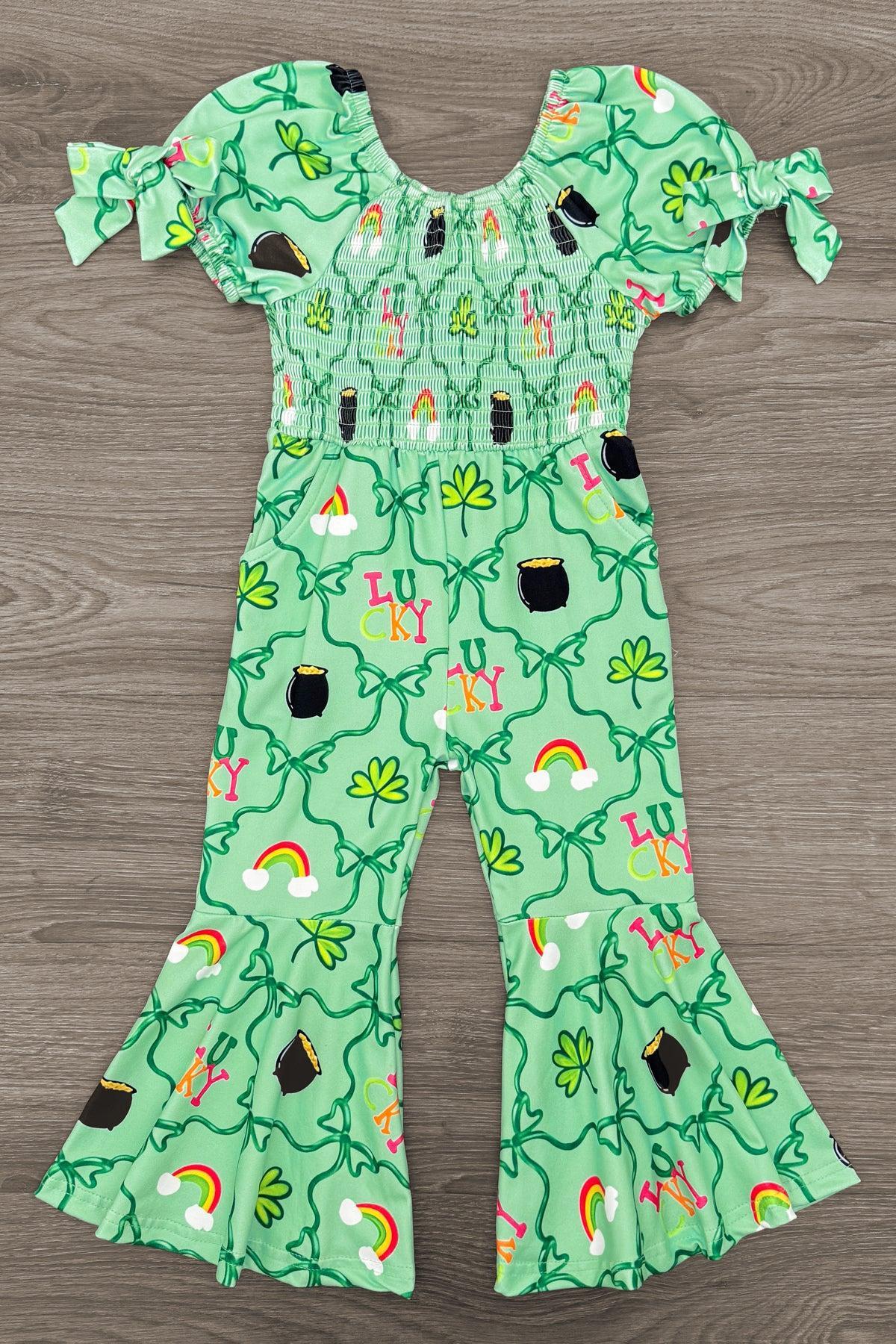 "Lucky" Green Bell Bottom Jumpsuit