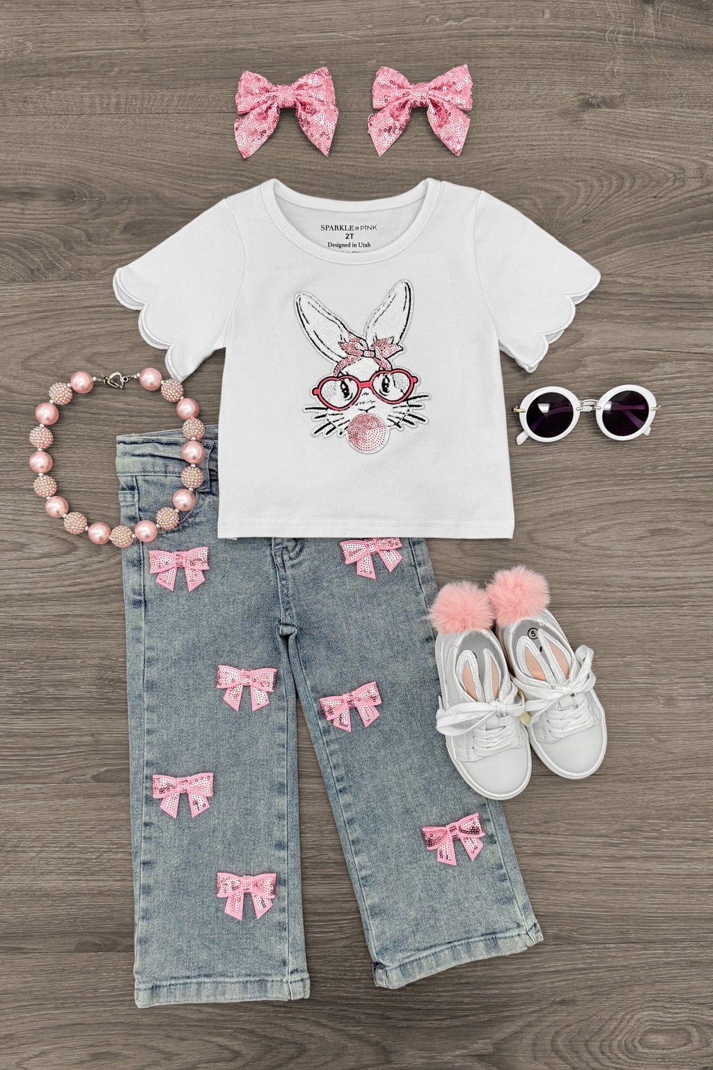 Bunny & Bows Sequin Denim Pant Set