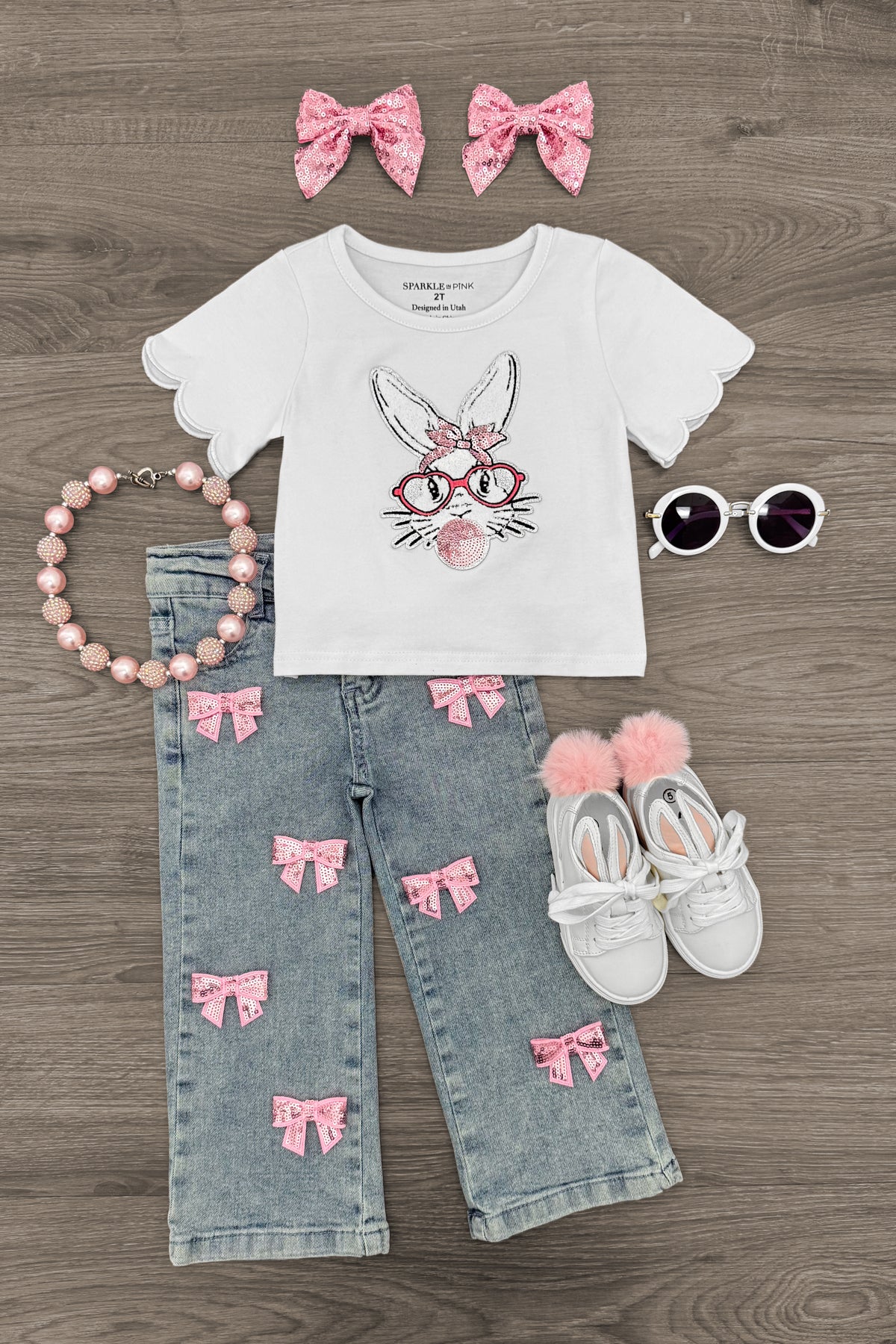 Bunny & Bows Sequin Denim Pant Set