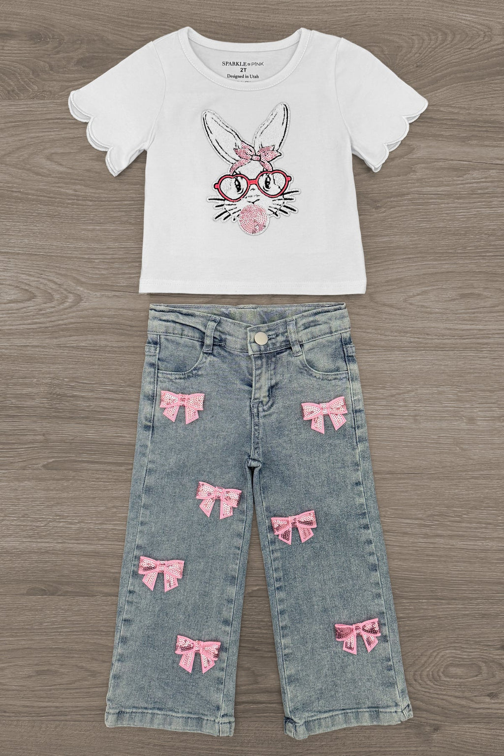 Bunny & Bows Sequin Denim Pant Set