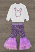 Floral Knit Bunny Sequin Bell Bottom Set