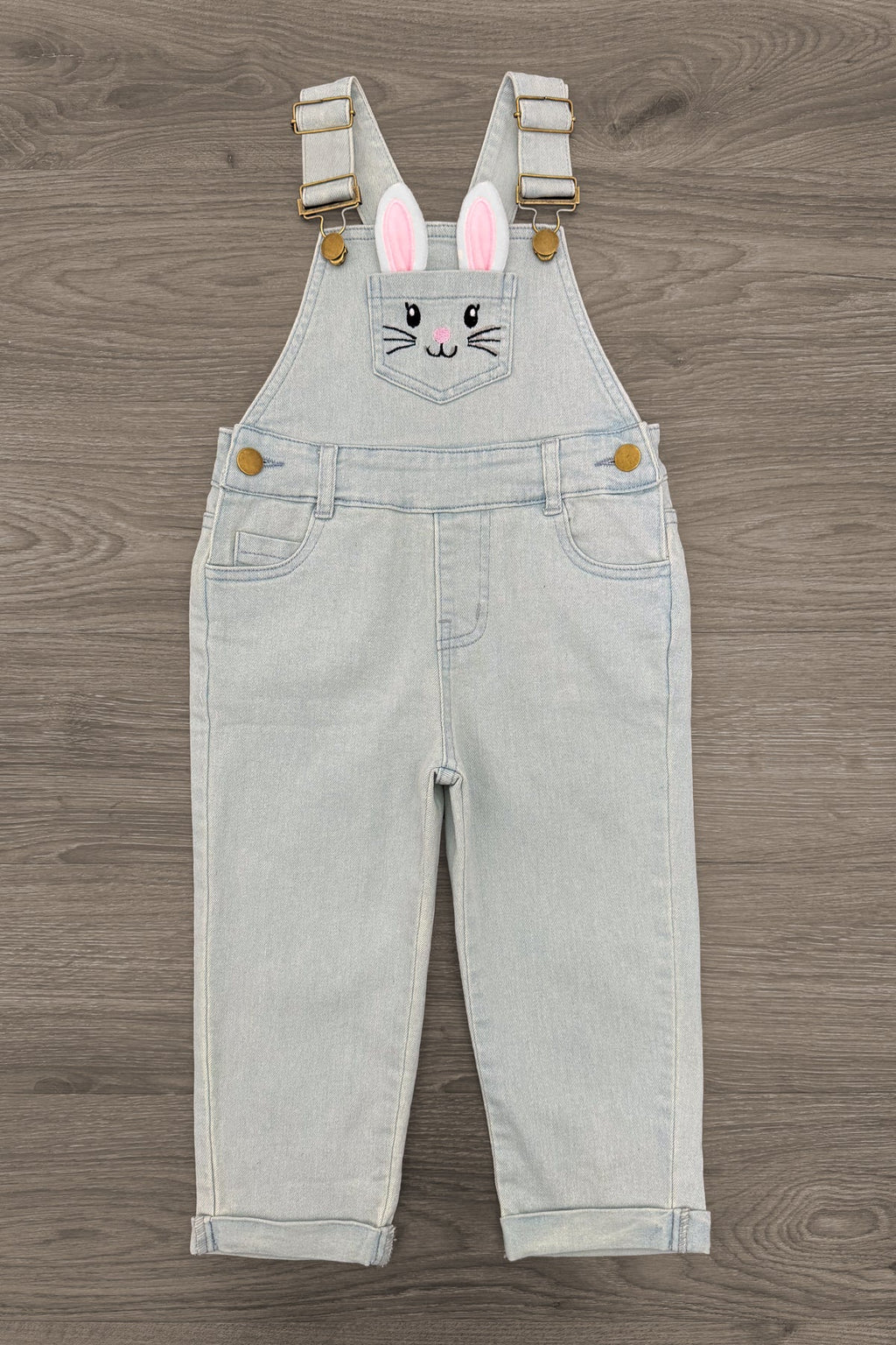 Pink Denim Bunny Overall Set