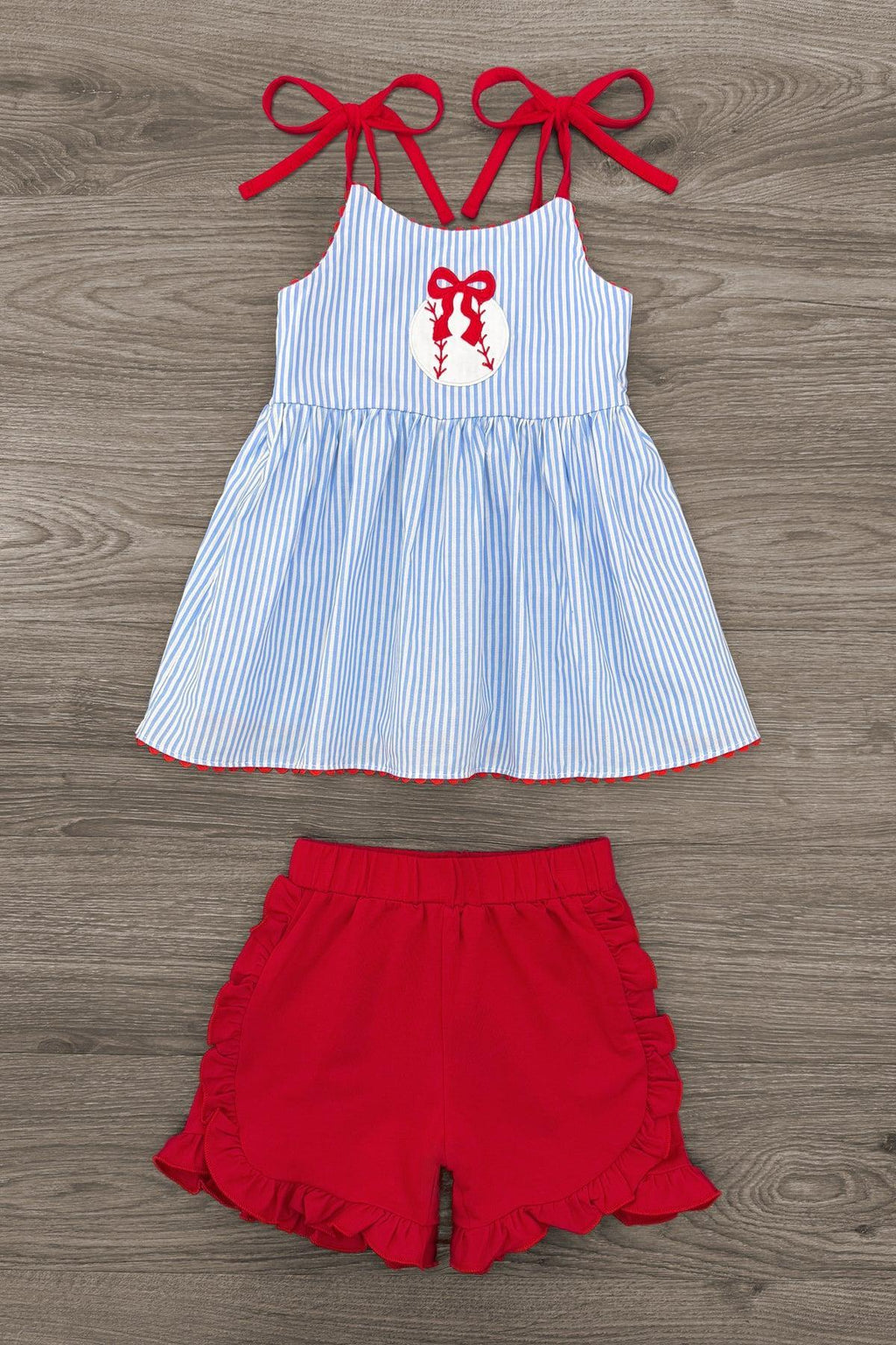 Blue & Red Striped Baseball Short Set