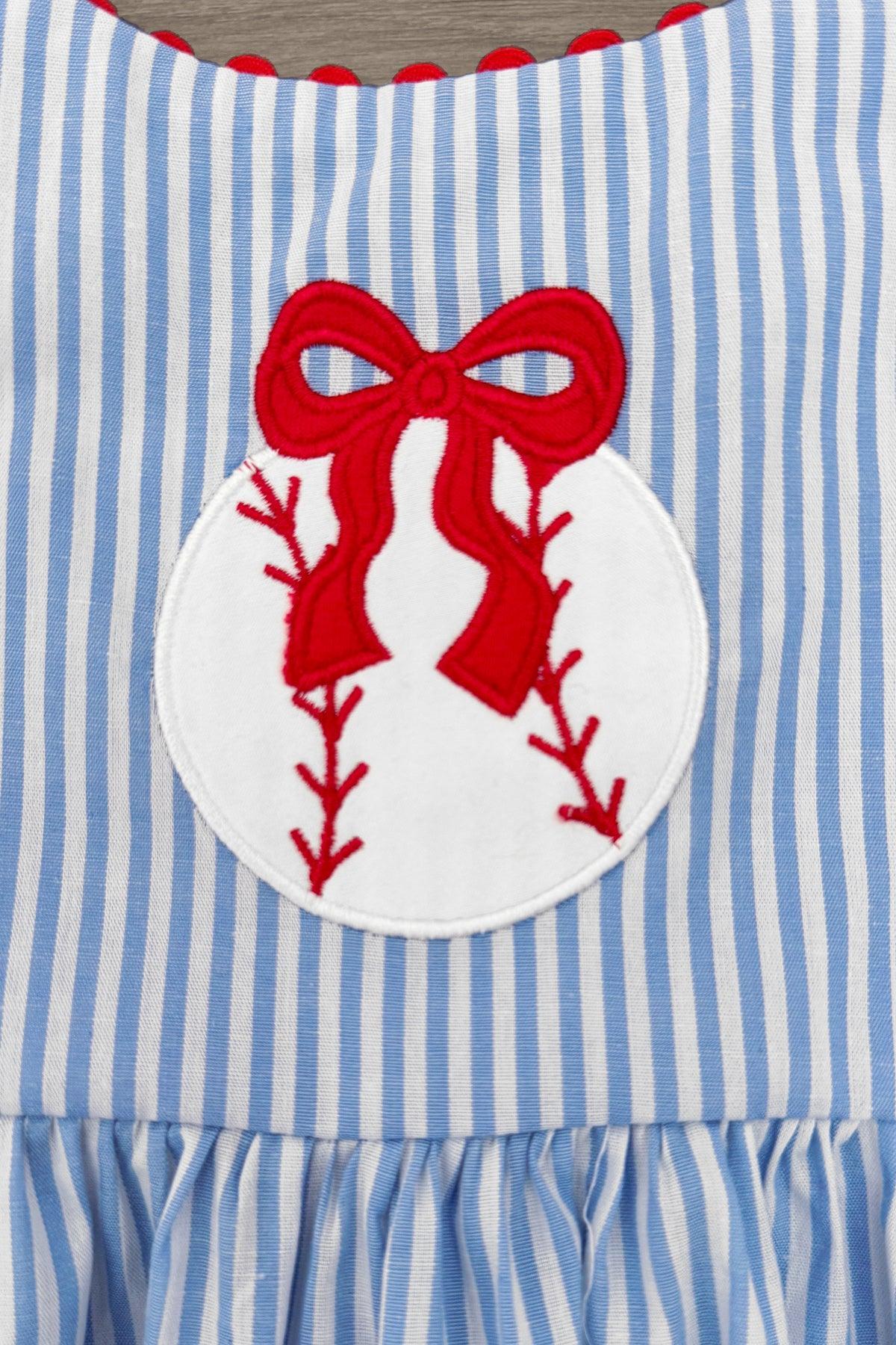 Blue & Red Striped Baseball Short Set