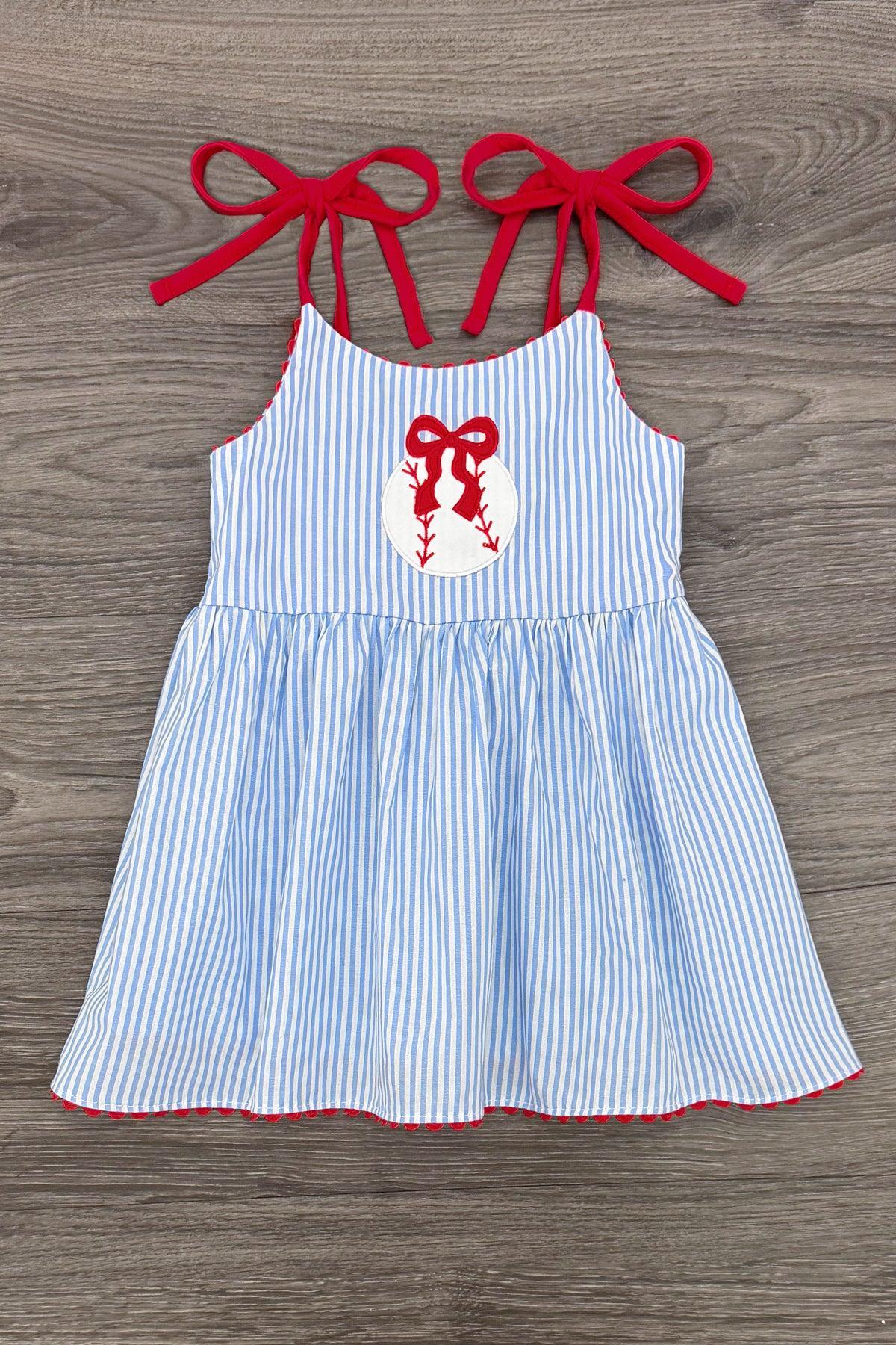 Blue & Red Striped Baseball Short Set