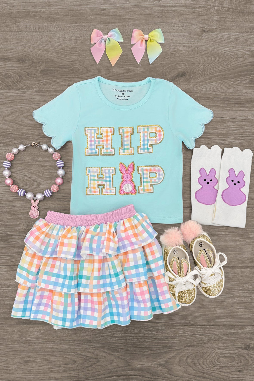 "Hip Hop" Rainbow Plaid Skirt Set