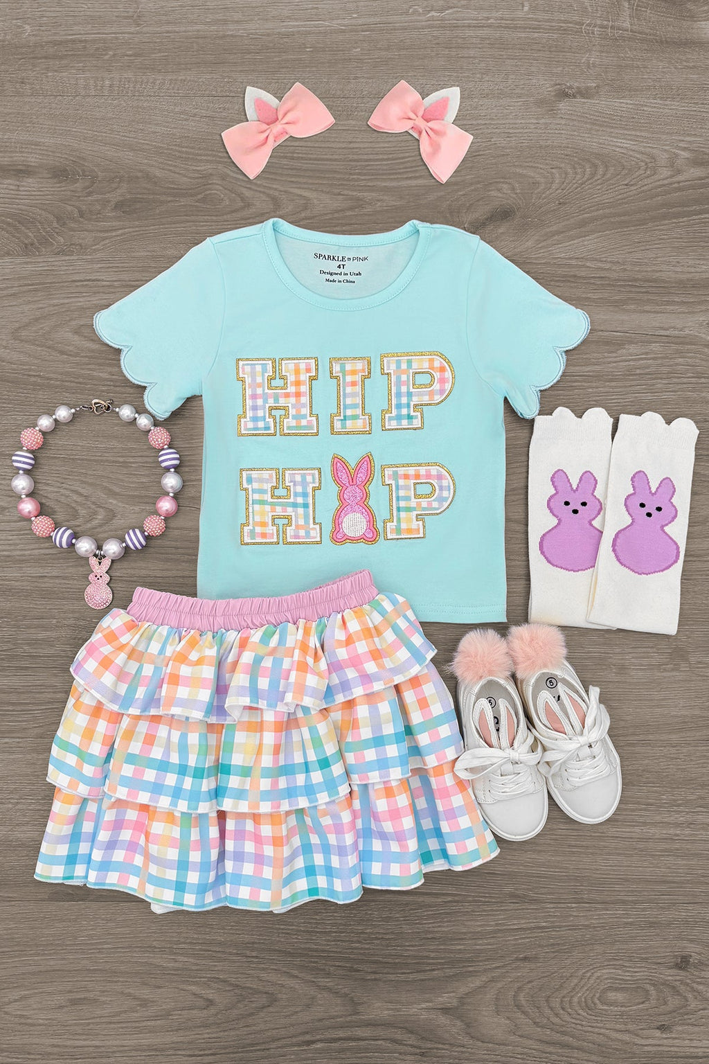 "Hip Hop" Rainbow Plaid Skirt Set