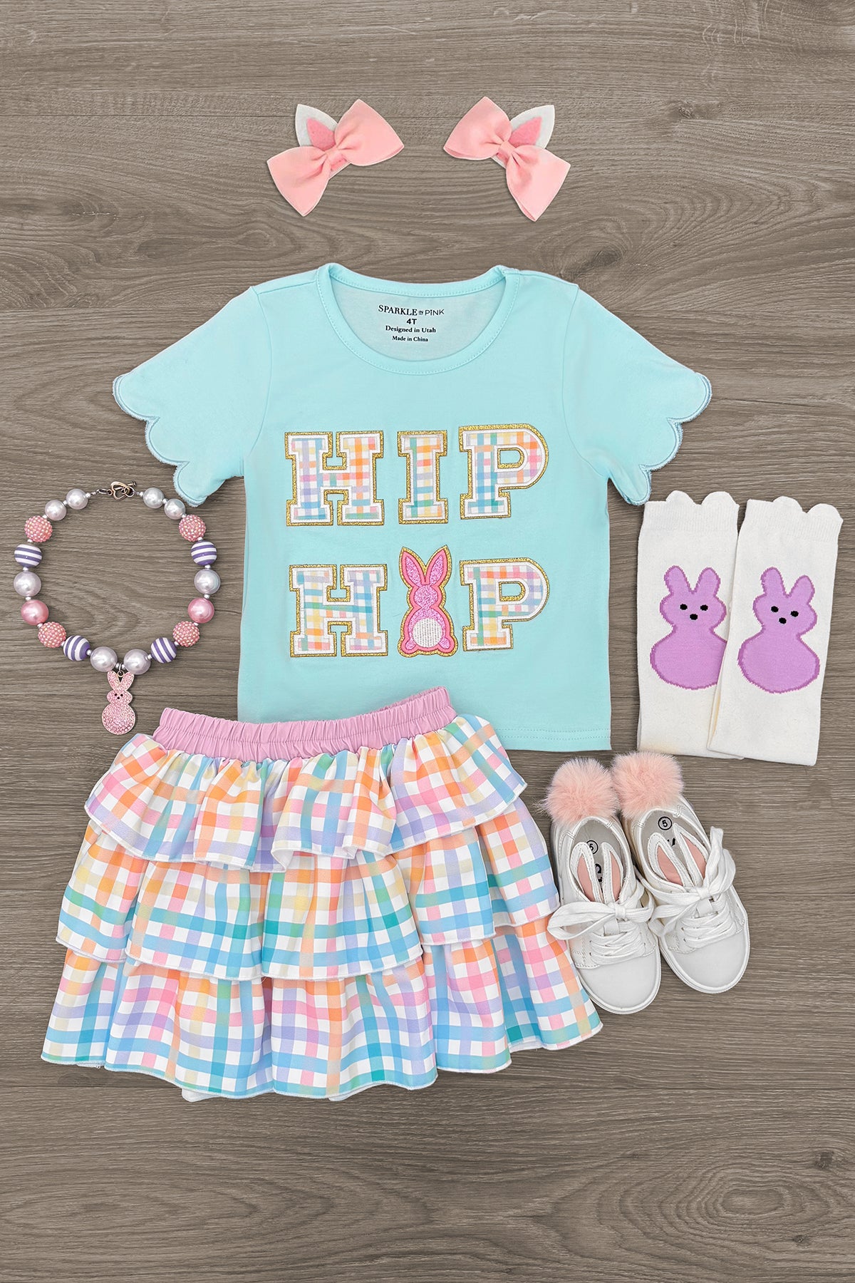 "Hip Hop" Rainbow Plaid Skirt Set