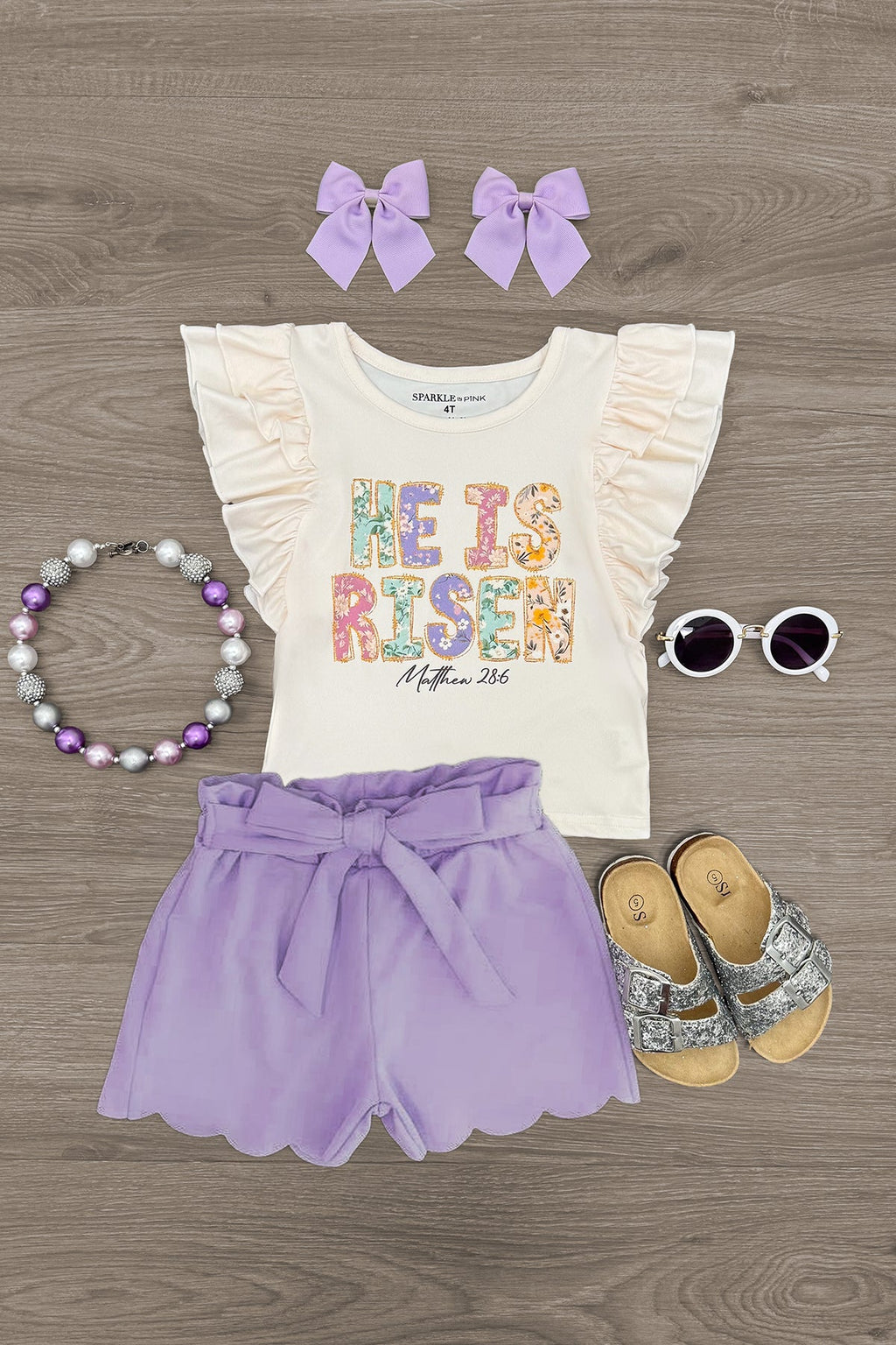 "He Is Risen" Lavender Short Set