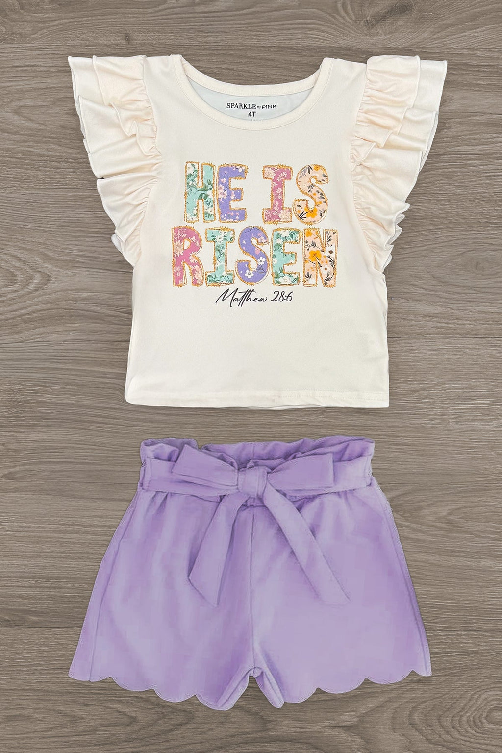 "He Is Risen" Lavender Short Set