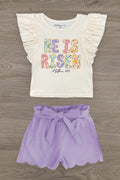 "He Is Risen" Lavender Short Set