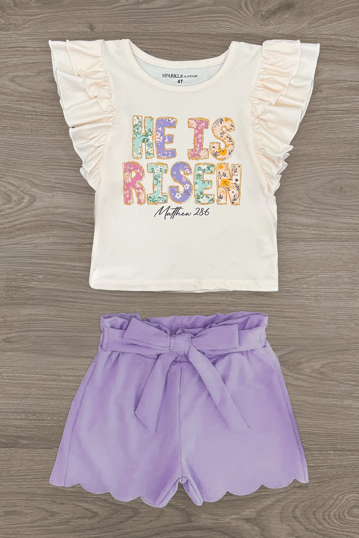 "He Is Risen" Lavender Short Set