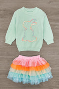 Mint Knit Bunny Tutu Skirt Set