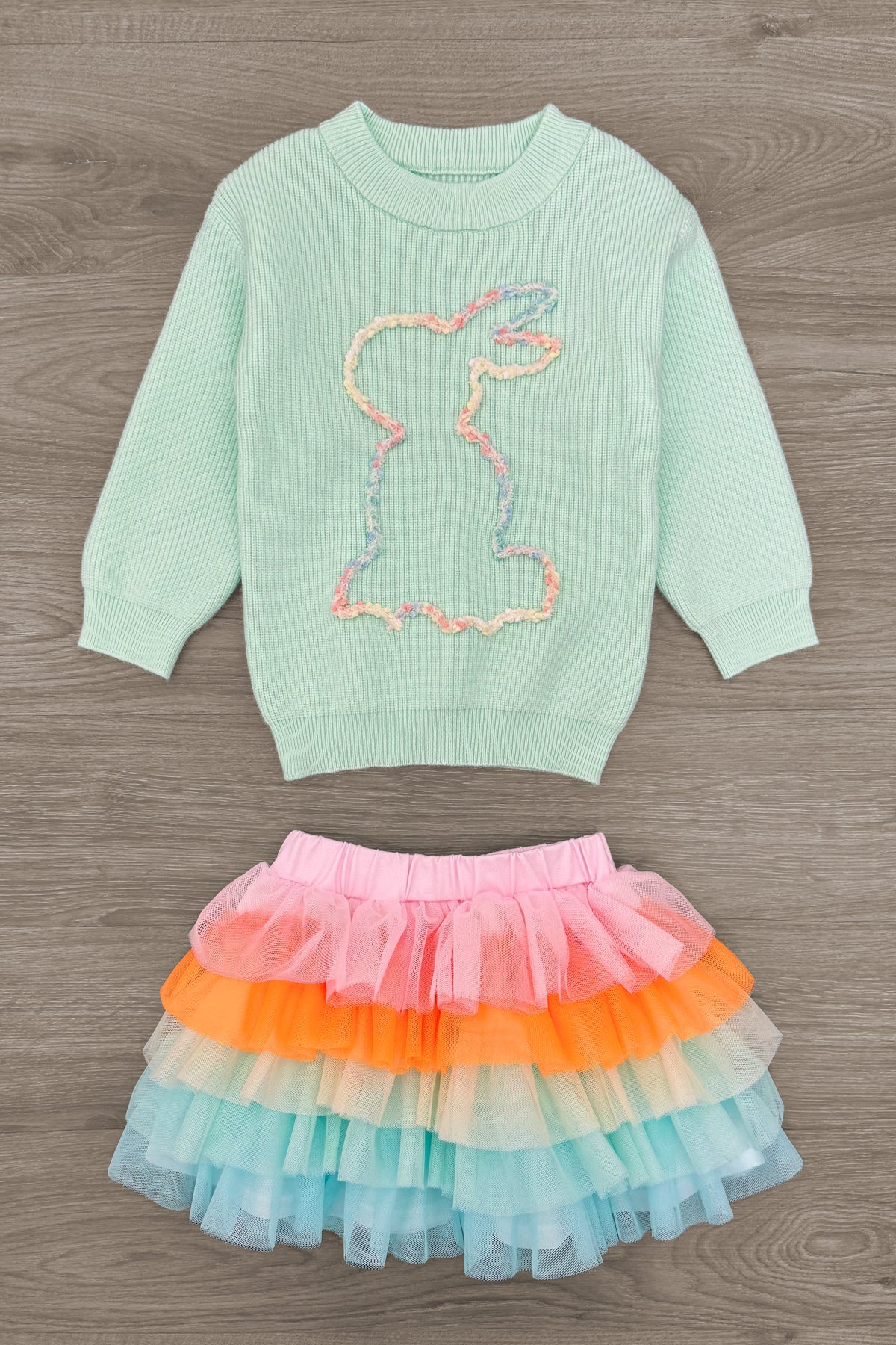 Mint Knit Bunny Tutu Skirt Set