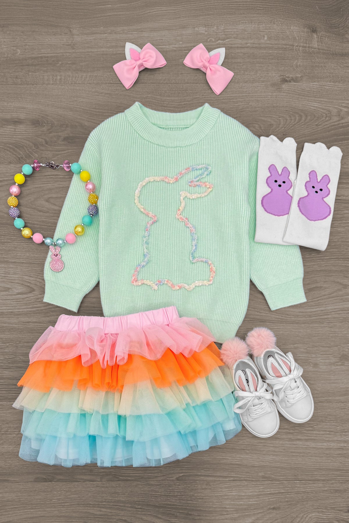 Mint Knit Bunny Tutu Skirt Set