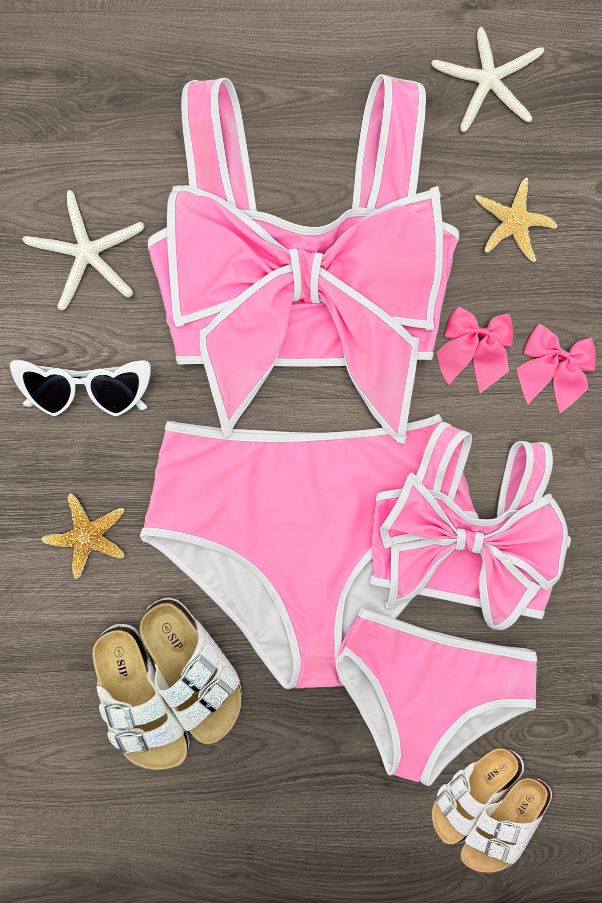 Mom & Me - Pink & White Bow Bikini