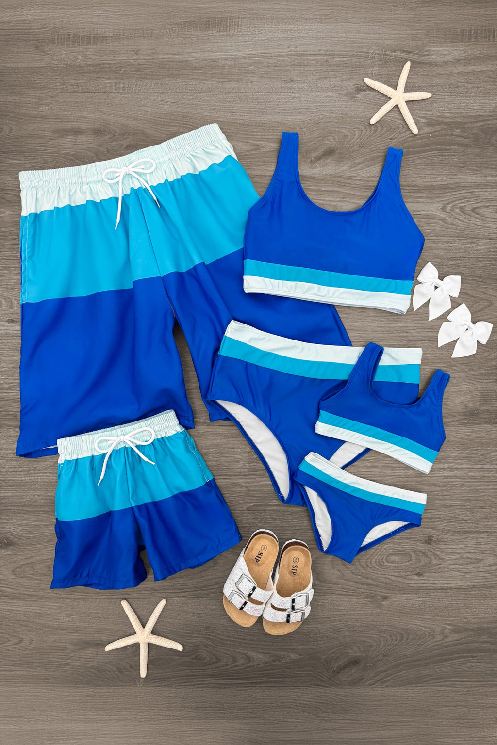 Blue Stripe Family Swimsuits
