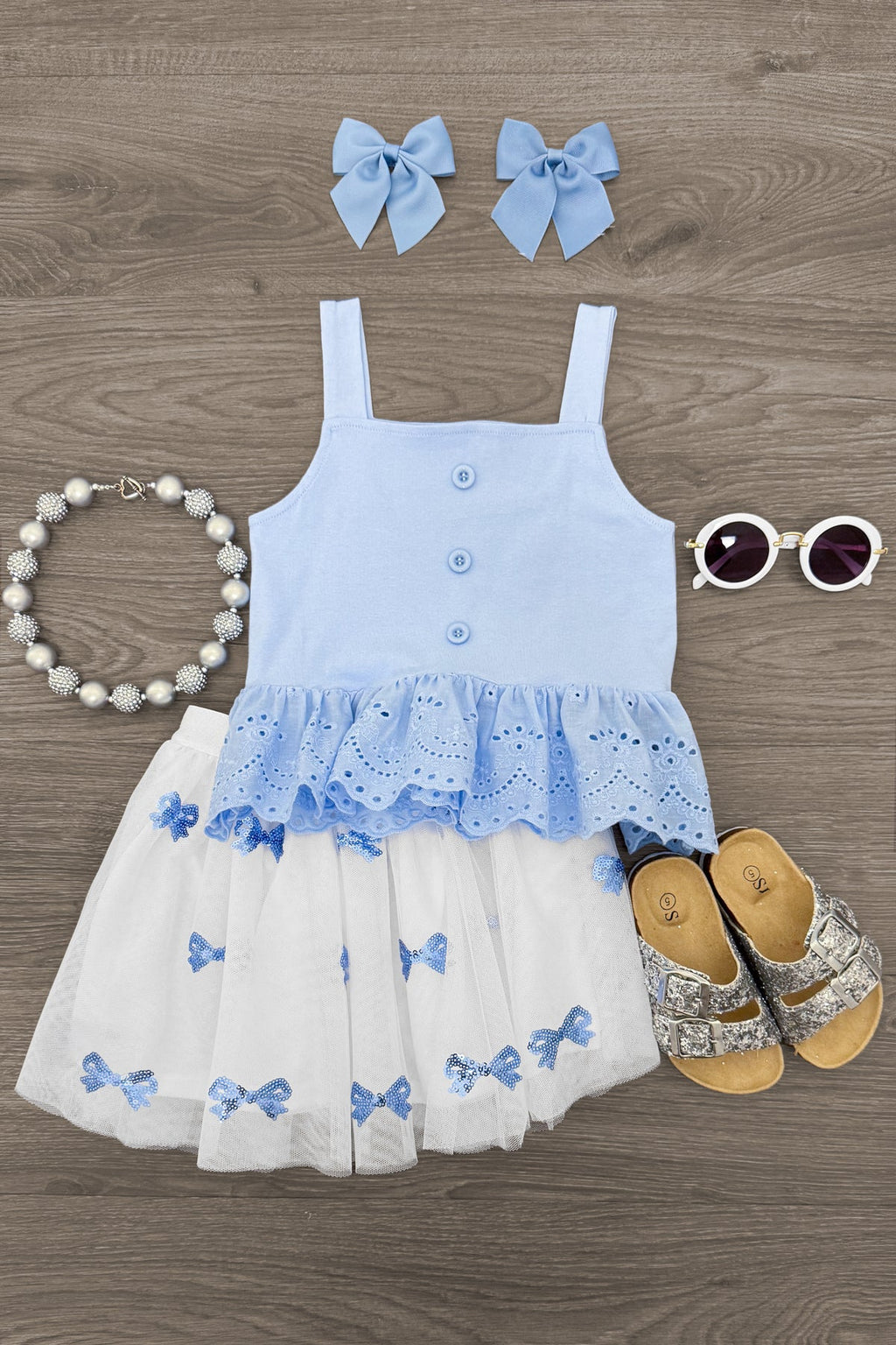 Blue Bow Tutu Skirt Set