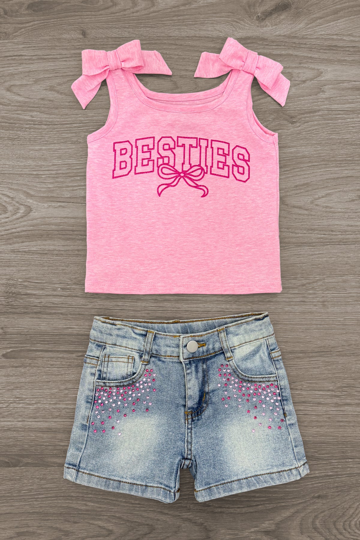 "Besties" Denim Short Set